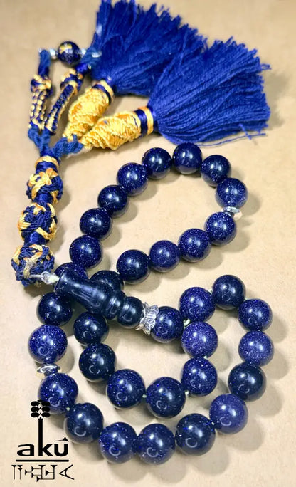 Blau Sandstein Tasbih 33, Islamisches Geschenk, personalisierte mit Sternzeichen