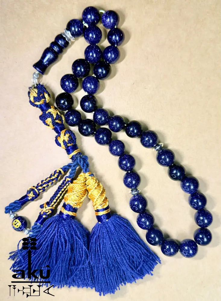Blau Sandstein Tasbih 33, Islamisches Geschenk, personalisierte mit Sternzeichen