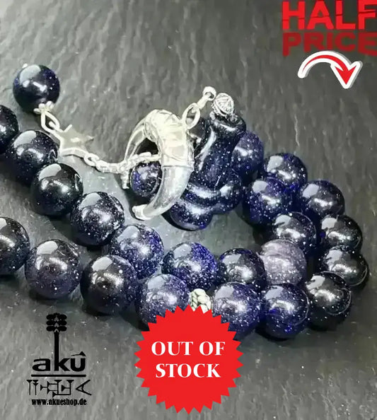 Blau Sandstein Tesbih 33, Islamisches Geschenk, 925er Silber Quaste - AkueShop