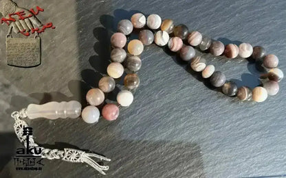 Botswana Achat Tesbih 33, 10mm, natürliches Edelstein, islamische Misbaha, 925 Sterling Silbere Quaste - AkueShop