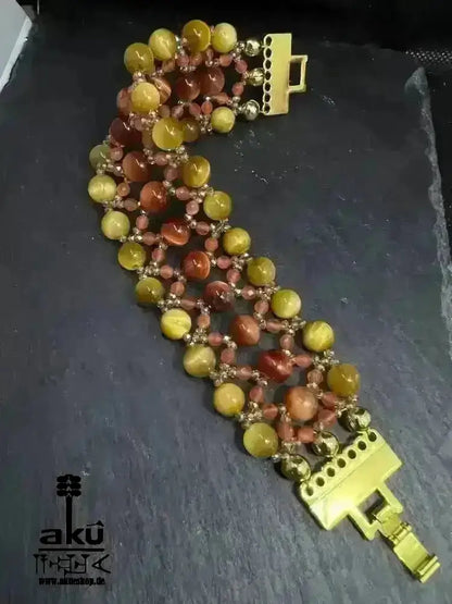 Breite Armbänder, natürliche Edelsteine, Tigerauge Katzeauge, Chakra Energie - AkueShop