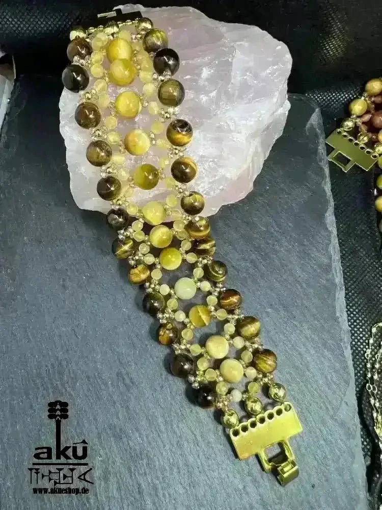 Breite Armbänder, natürliche Edelsteine, Tigerauge Katzeauge, Chakra Energie - AkueShop