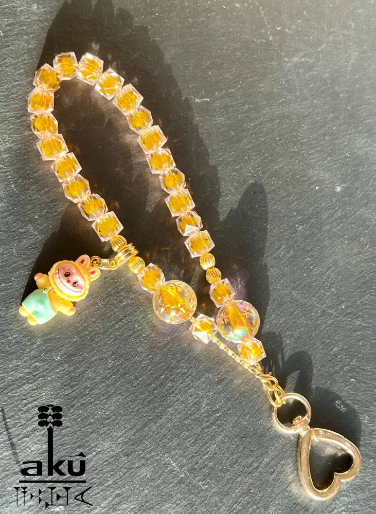 Bunte Acryl Handy-Kette mit Labubu-Style Charm – Perlen Handyband