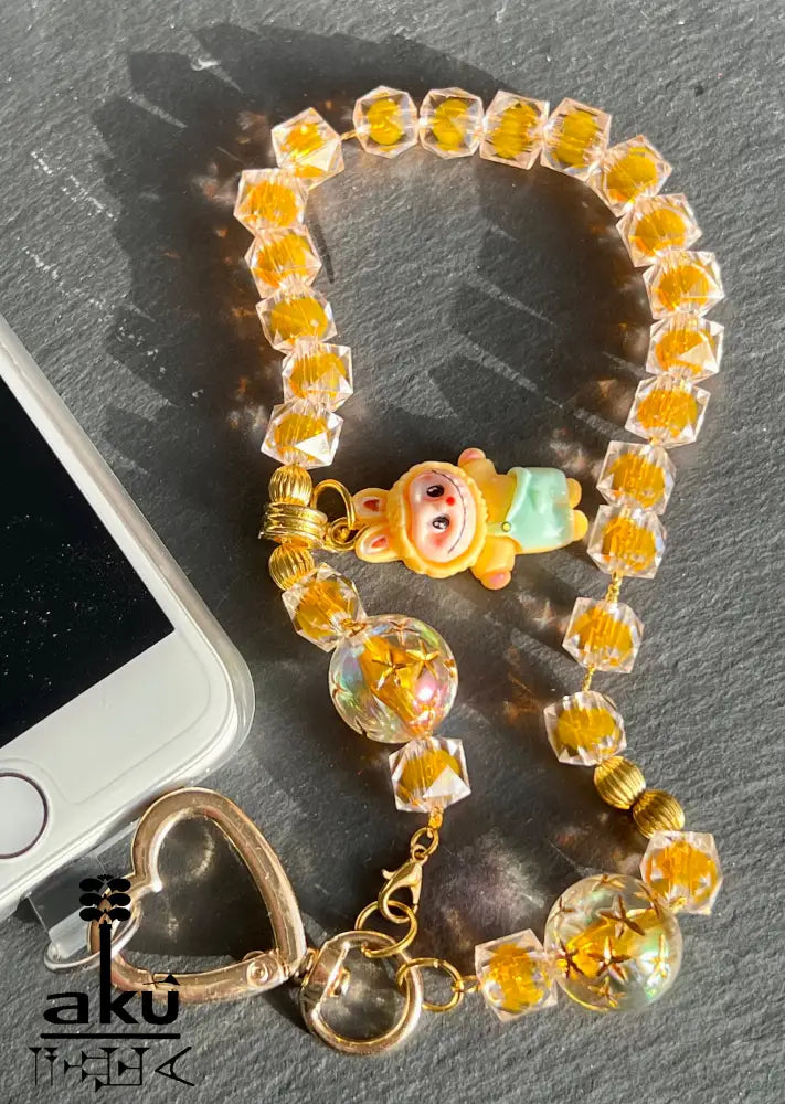 Bunte Acryl Handy-Kette mit Labubu-Style Charm – Perlen Handyband