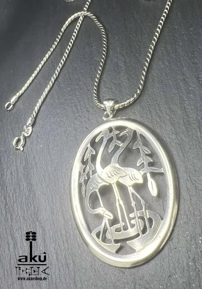 Drei Störche Halskette Vintage 800er Silber Familie Geschenke Handarbeit Halskette