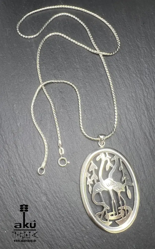 Drei Störche Halskette Vintage 800er Silber Familie Geschenke Handarbeit Halskette