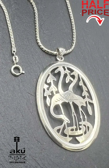 Drei Störche Halskette Vintage 800er Silber Familie Geschenke Handarbeit Halskette