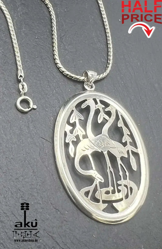 Drei Störche Halskette Vintage 800er Silber Familie Geschenke Handarbeit Halskette