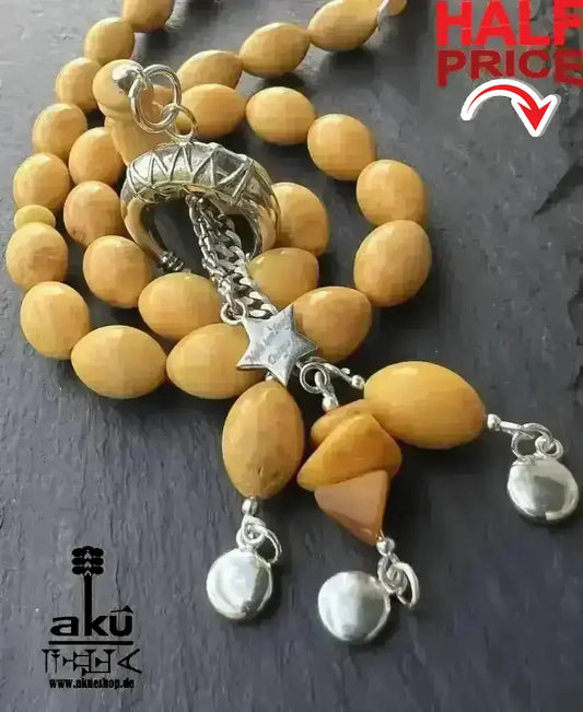 Echter Ostseebernstein Tesbih 33, islamisches Solarplexus - Chakra, Kehribar Misbaha - AkueShop