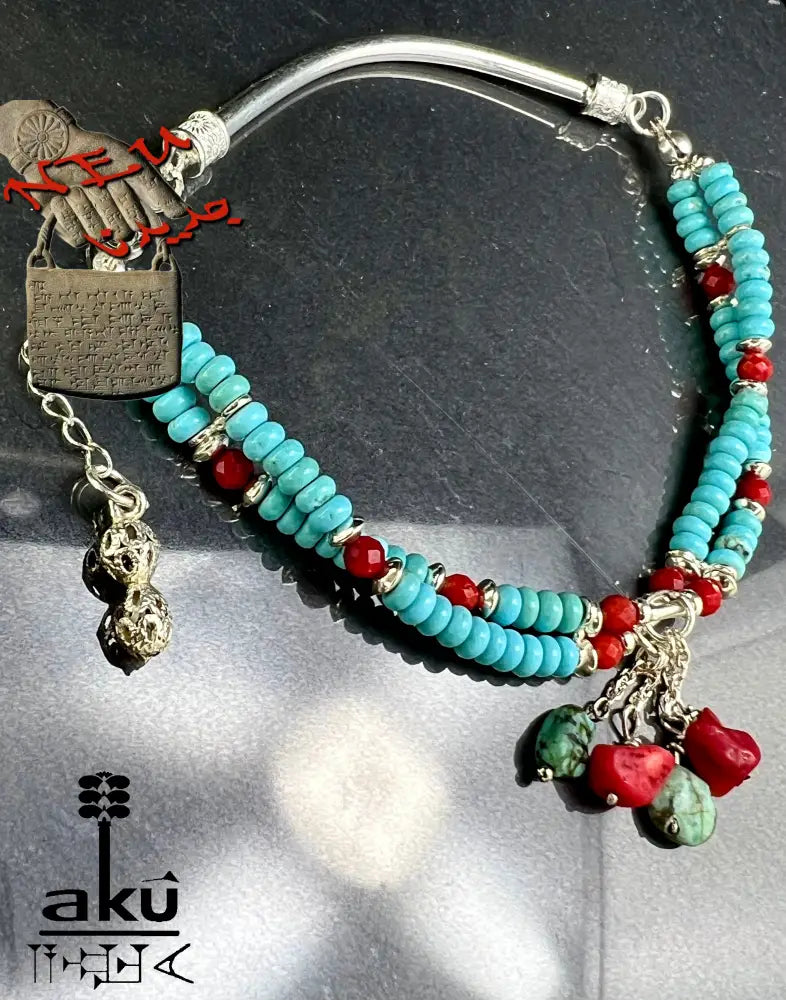Türkisblau Hawlett und Koralle Fußkette natürliche Edelstein 925er Silber Fußkette, AkueShop