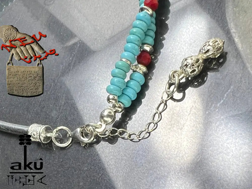 Türkisblau Hawlett und Koralle Fußkette natürliche Edelstein 925er Silber Fußkette, AkueShop