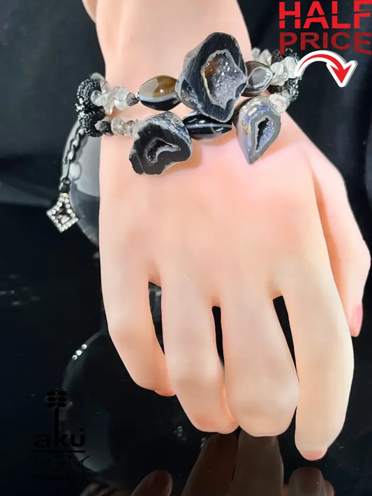 Ein zweireihiges Armreif Roher Sulemani Achat Geod Rutilquarz Gedächtnisdraht Armband