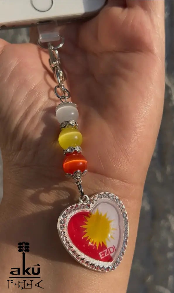 Fahne Handy Kette, Glänzende Herzanhänger mit Flagge