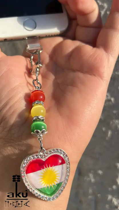 Fahne Handy Kette, Glänzende Herzanhänger mit Flagge