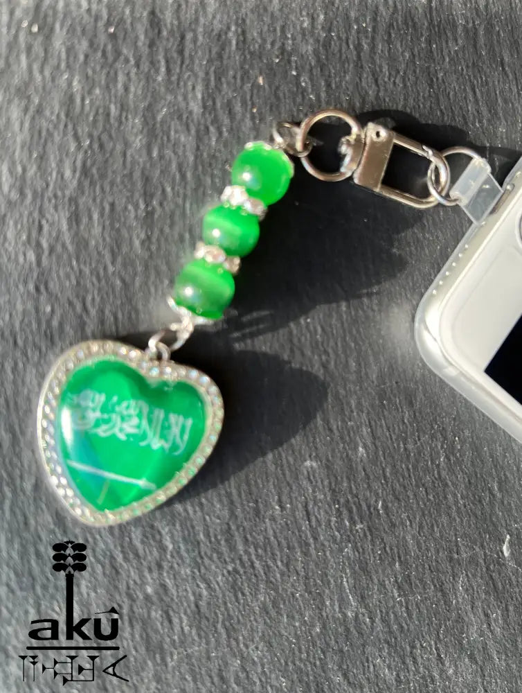 Fahne Handy Kette, Glänzende Herzanhänger mit Flagge