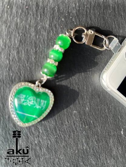 Fahne Handy Kette, Glänzende Herzanhänger mit Flagge