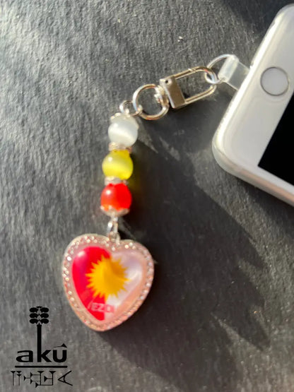 Fahne Handy Kette, Glänzende Herzanhänger mit Flagge