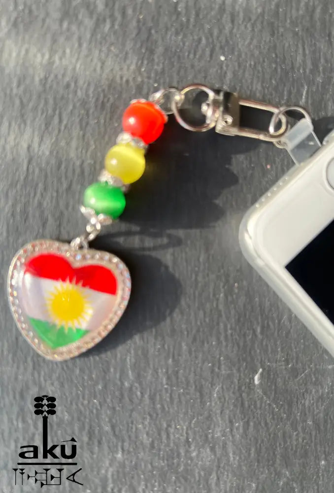 Fahne Handy Kette, Glänzende Herzanhänger mit Flagge