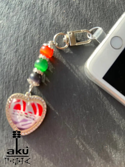 Fahne Handy Kette, Glänzende Herzanhänger mit Flagge