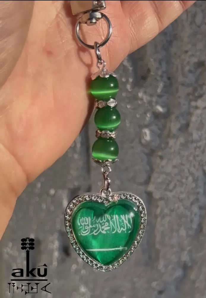 Fahne Handy Kette, Glänzende Herzanhänger mit Flagge