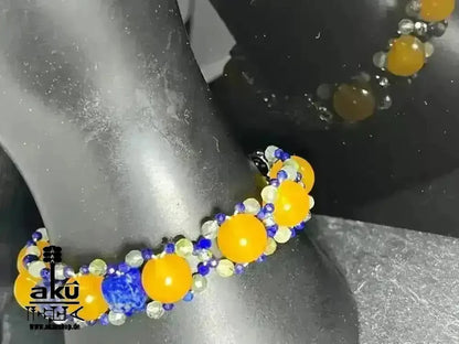 Gelber Achat Lapislazuli Apatit Armband, Edelstein versilbert, chakras meditationenergie - AkueShop