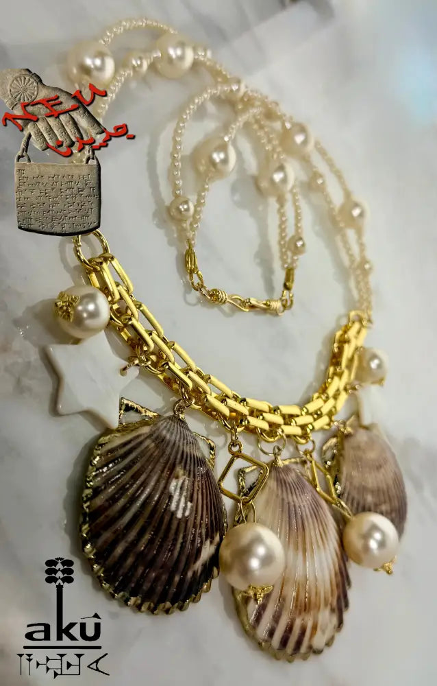 Große Muscheln-Choker, Maritimes Statement, 18k Gold platierte Kette