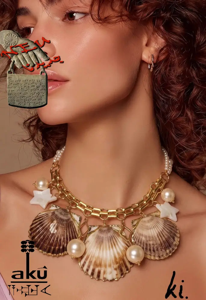 Große Muscheln-Choker, Maritimes Statement, 18k Gold platierte Kette