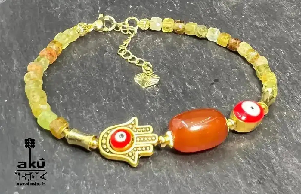 Grünes Granat rotes Achat Armband zum Schutz vor bösen Blicken, natürliche Glücksedelsteine - AkueShop