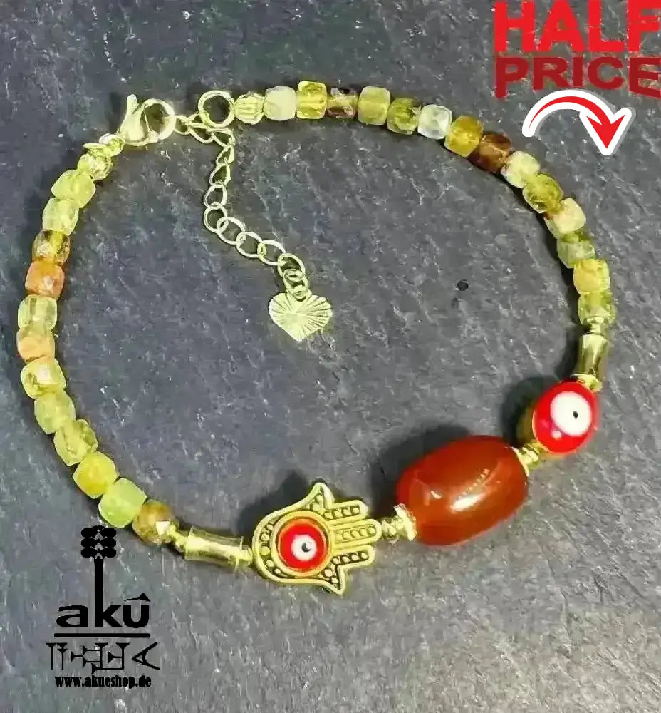 Grünes Granat rotes Achat Armband zum Schutz vor bösen Blicken, natürliche Glücksedelsteine - AkueShop