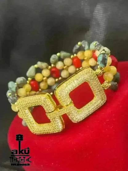 Handgefertigte breite Manschette Armbänder, natürliche Edelsteine, Bernstein Koralle Türkis Chakra positive energie - AkueShop
