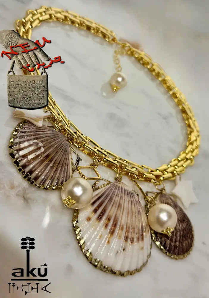 Handgefertigter große Muscheln-Choker, Maritimes Statement mit 18k Vergoldung