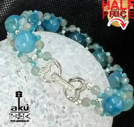 Handgemachtes Glück Edelsteinarmband, A+ Apatit, Iced Apatit Natursteine, Reiki, Halschakras Meditationsenergie - AkueShop
