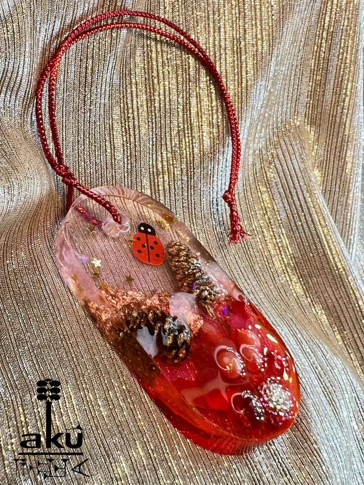 Handmade Weihnachtsanhänger Rot Glitzer Naturmaterialien – Set Verkauf Dekor