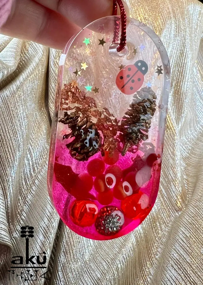 Handmade Weihnachtsanhänger Rot Glitzer Naturmaterialien – Set Verkauf Dekor