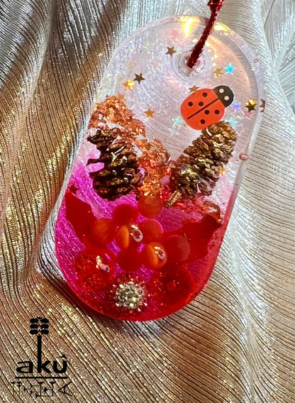 Handmade Weihnachtsanhänger Rot Glitzer Naturmaterialien – Set Verkauf Dekor