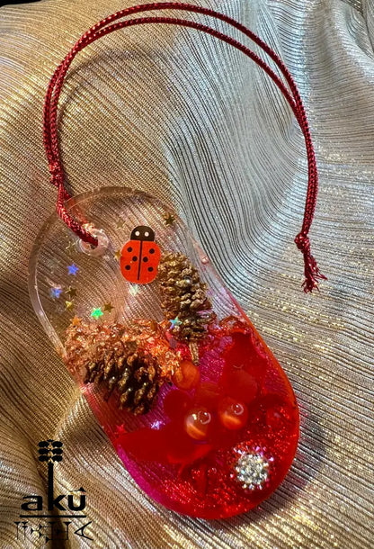 Handmade Weihnachtsanhänger Rot Glitzer Naturmaterialien – Set Verkauf Dekor