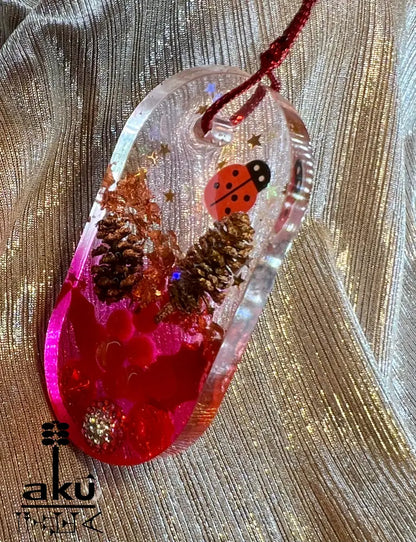 Handmade Weihnachtsanhänger Rot Glitzer Naturmaterialien – Set Verkauf Dekor