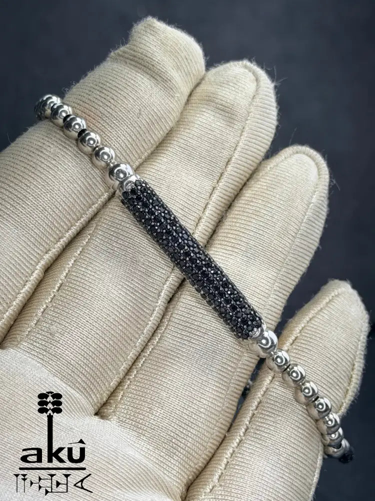 Herren Armband, Schwarz & Silber, 925er Sterling Silber, Einstellbar