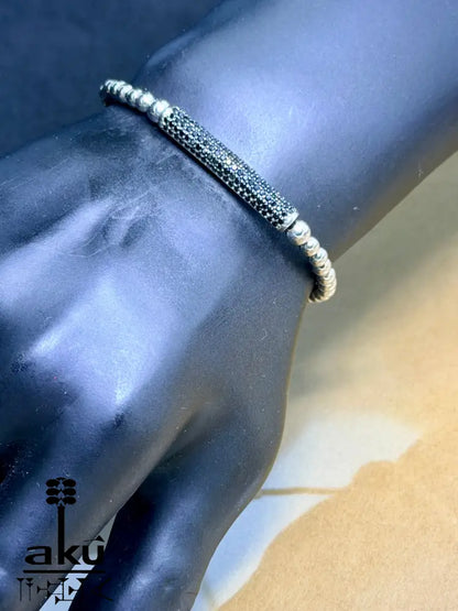 Herren Armband, Schwarz & Silber, 925er Sterling Silber, Einstellbar