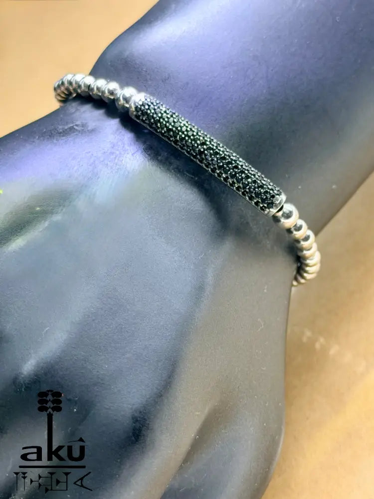 Herren Armband, Schwarz & Silber, 925er Sterling Silber, Einstellbar