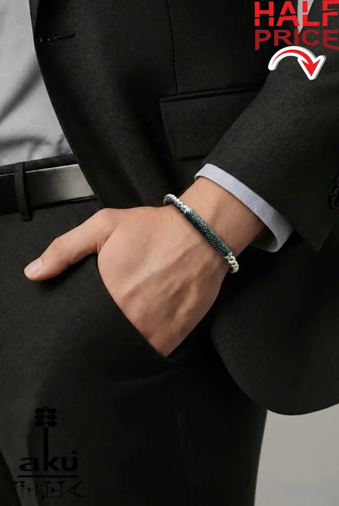 Herren Armband, Schwarz & Silber, 925er Sterling Silber, Einstellbar