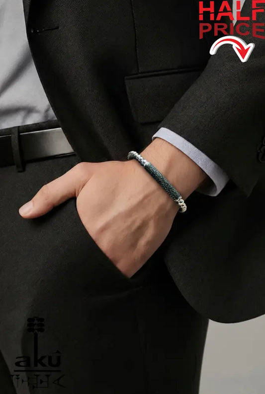 Herren Armband, Schwarz & Silber, 925er Sterling Silber, Einstellbar