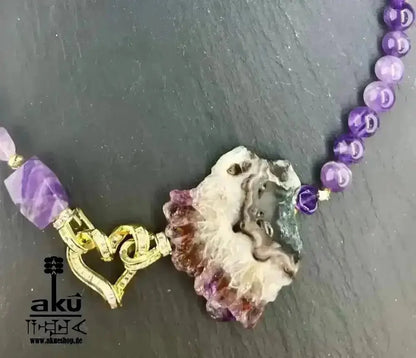 Hochqualität A+++ Amethyst Halskette, natürlicher roh Edelstein Schmuck, chakren Heilungsenergie - AkueShop