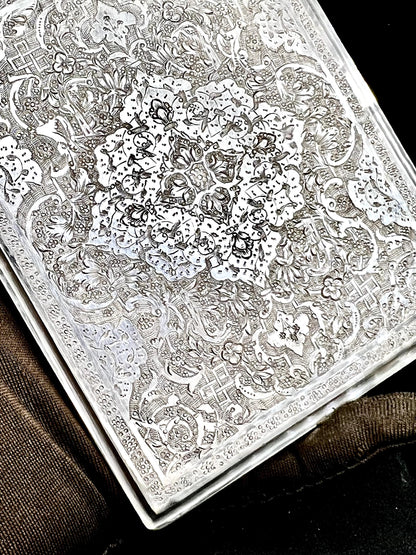 Orientalisches Vintage-Zigarettenetui 840er Silber persisches Teppichmuster