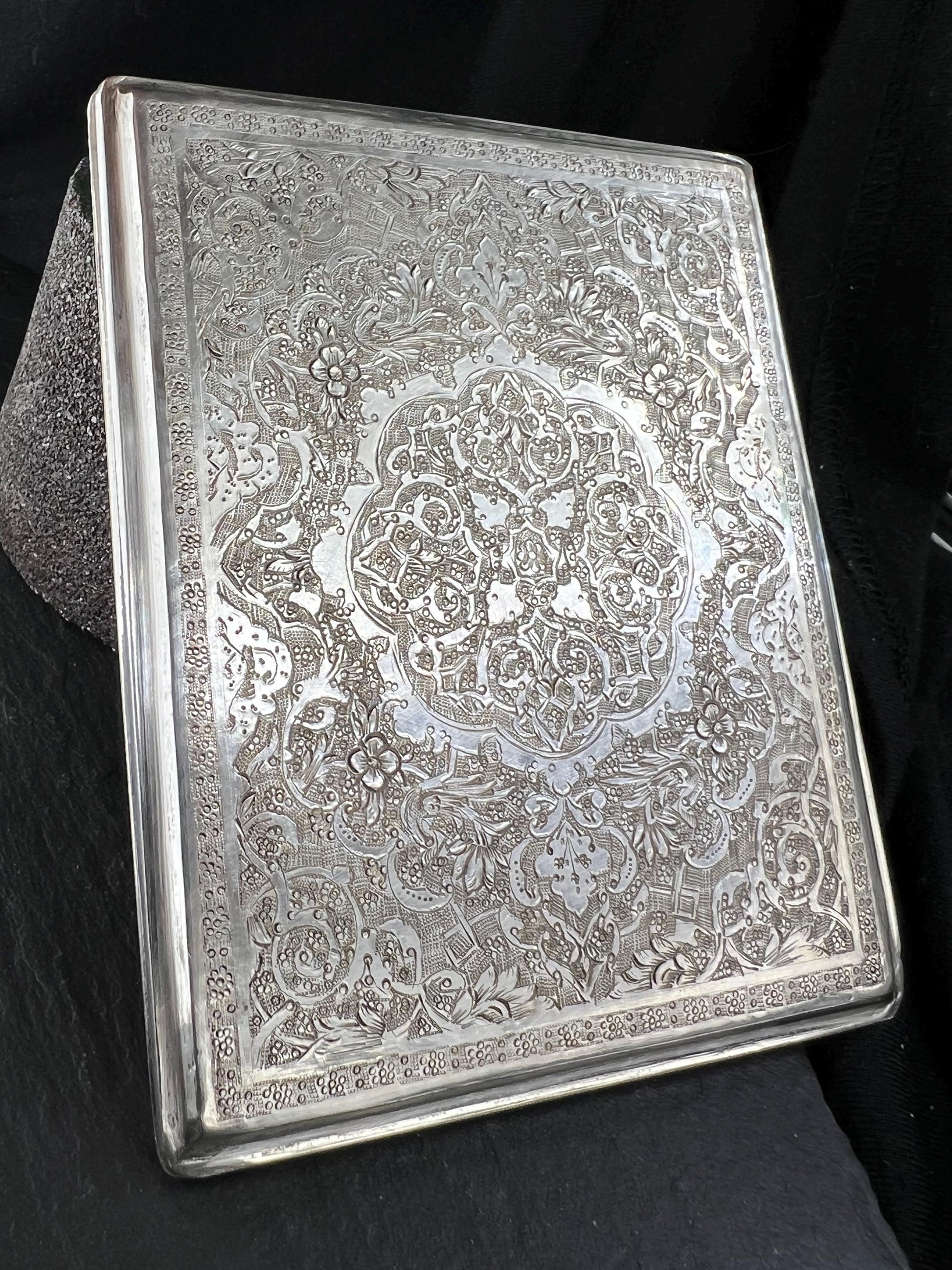 Orientalisches Vintage-Zigarettenetui 840er Silber persisches Teppichmuster