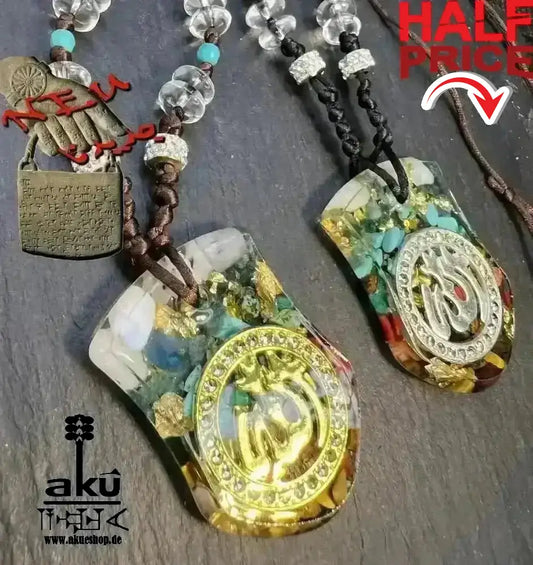 Islamisch Harzhalskette, arabische Wörter Kalligraphie, chakra Meditationsenergie - AkueShop