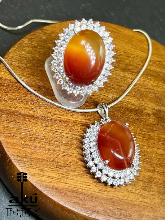 Jemenitisches Naturalist-Set in 925er Silber, Verstellbarer Ring & Anhänger