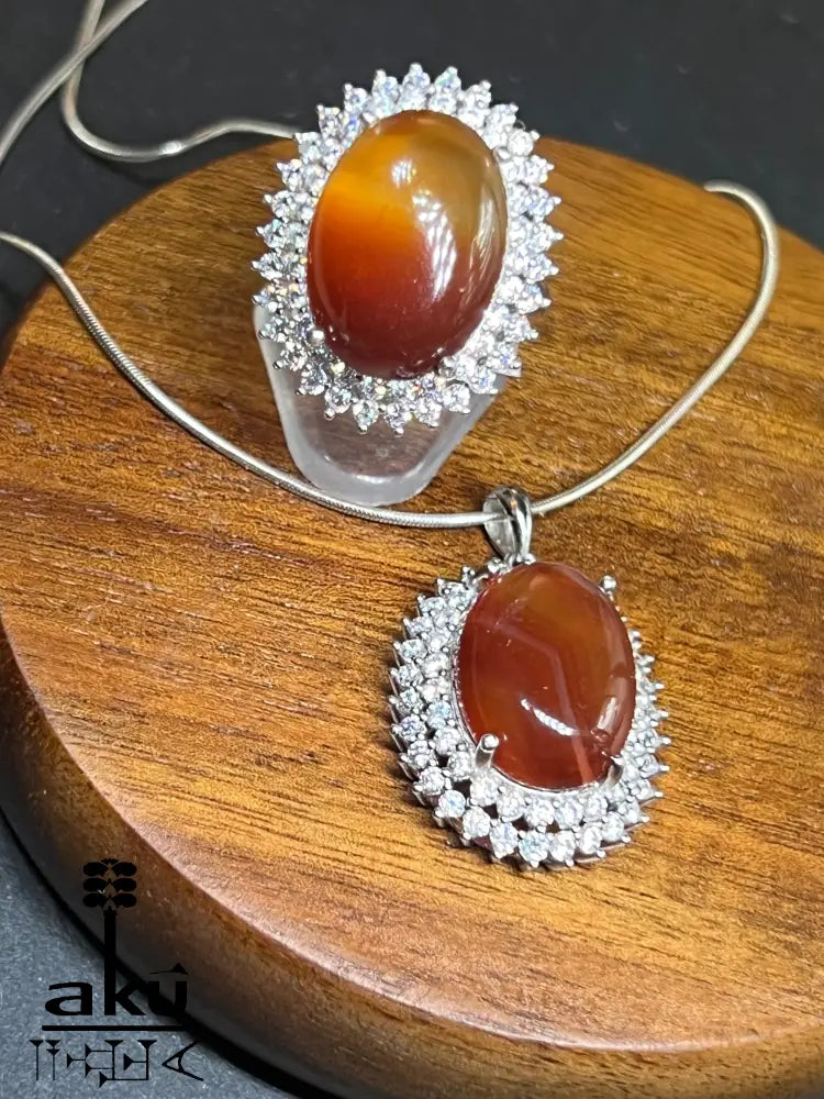 Jemenitisches Naturalist-Set in 925er Silber, Verstellbarer Ring & Anhänger