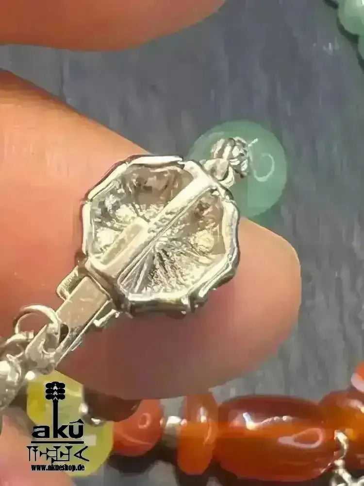 Jungfrau Halskette, natürliche Edelsteine, JADE & roter ACHAT, 925er Silber, Sternzeichen - AkueShop
