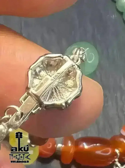 Jungfrau Halskette, natürliche Edelsteine, JADE & roter ACHAT, 925er Silber, Sternzeichen - AkueShop
